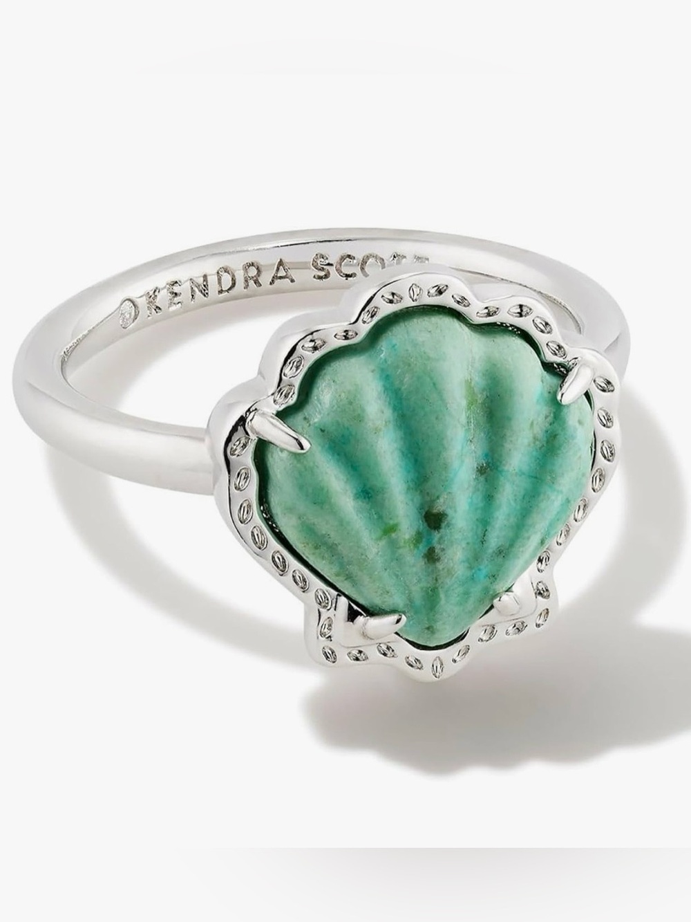 Kendra Scott Silver Brynne Shell Ring in Sea Green Chrysocolla (Size 9)
